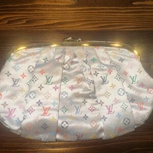 Louis Vuitton
White Multicolor Satin Monogram Aumoniere Clutch, 2006
